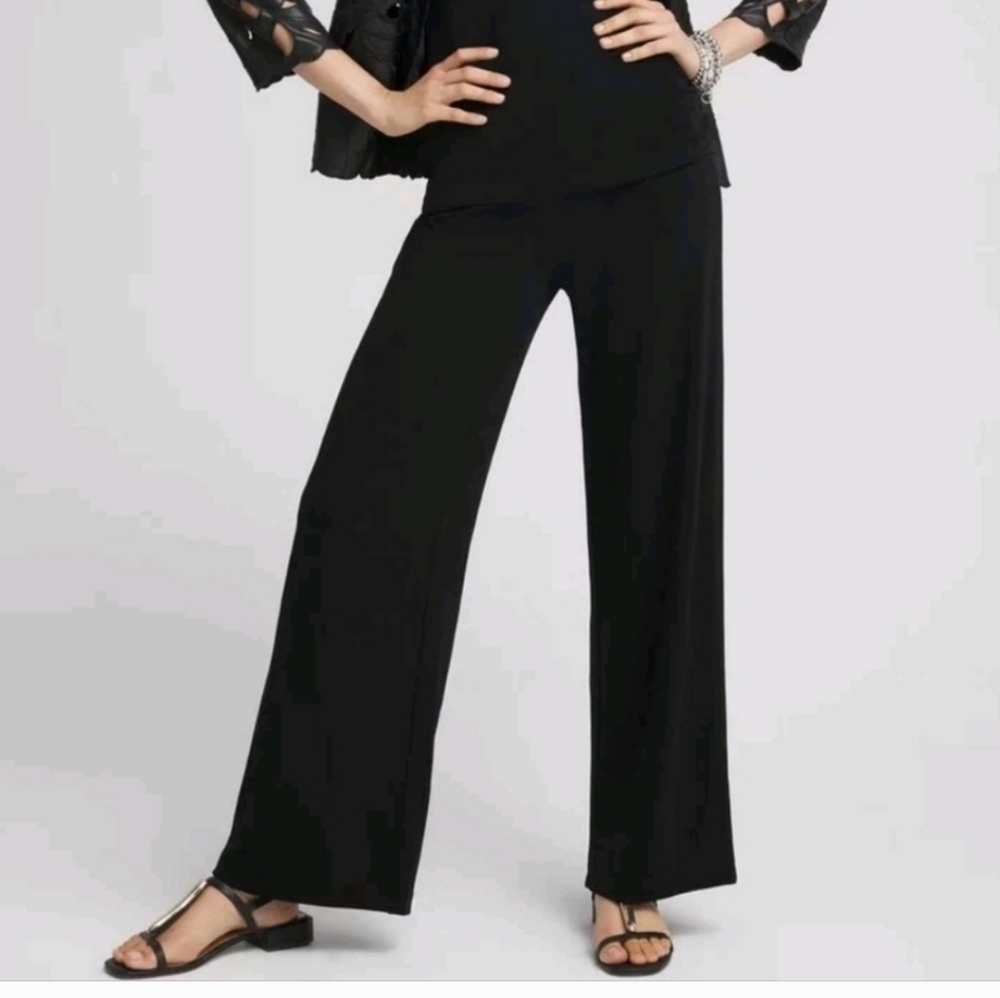 Nwt CHICO'S TRAVELERS $90 NWT Black Wide Leg Pants Slinky Stretch Size 12